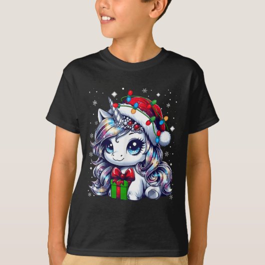 Niedliche Weihnachten Einhorn Pajama für Mädchen W T-Shirt (Vorderseite)