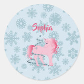 Niedliche Weihnachten Einhorn Rosa Girl Snowflake Runder Aufkleber (Vorderseite)
