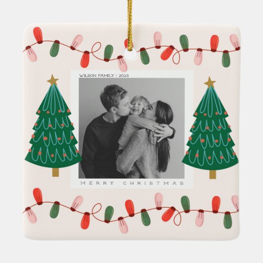 Niedliche Weihnachten Familienurlaub Foto Weihnach Keramikornament (Rückseite)