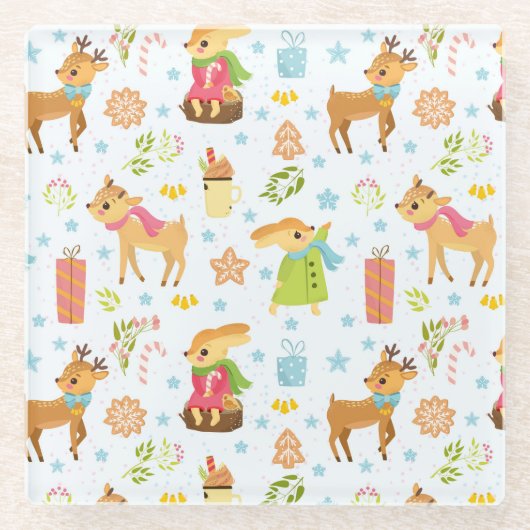 Niedliche Weihnachten Glasuntersetzer (Vorderseite)