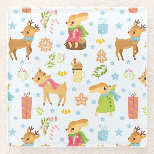 Niedliche Weihnachten Glasuntersetzer (Vorderseite)