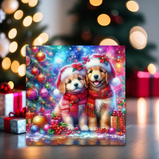 Niedliche Weihnachten Golden Retriever Welpen Chri