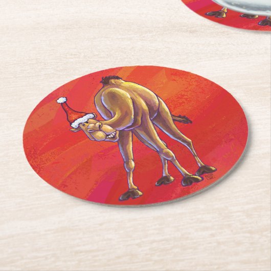 Niedliche Weihnachten in Camel Runder Pappuntersetzer (Angewinkelt)