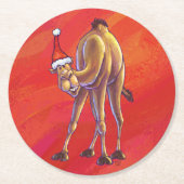 Niedliche Weihnachten in Camel Runder Pappuntersetzer (Vorderseite)