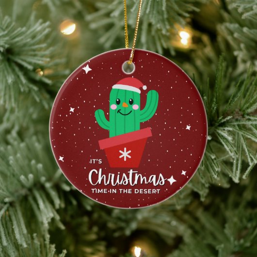Niedliche Weihnachten in der Wüste Santa Cactus Keramik Ornament (Baum)