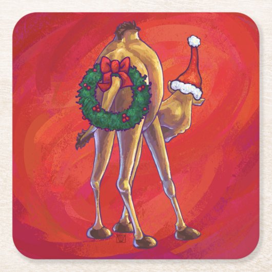 Niedliche Weihnachten in Kamel und Rot Rechteckiger Pappuntersetzer (Vorderseite)