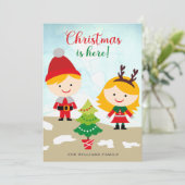 Niedliche Weihnachten ist hier! Kindertageskarte (Stehend Vorderseite)