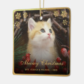 Niedliche Weihnachten Katze Pet Foto Imitats Gold  Keramikornament (Links)