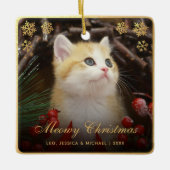 Niedliche Weihnachten Katze Pet Foto Imitats Gold  Keramikornament (Vorderseite)