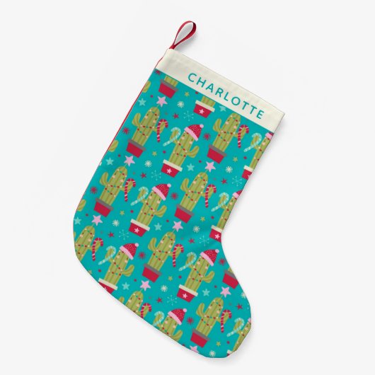 Niedliche Weihnachten Kawaii Cactus Blue Personali Kleiner Weihnachtsstrumpf (Vorderansicht (hängend))