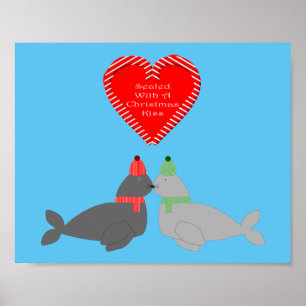 Niedliche Weihnachten Küssen Siegel Poster