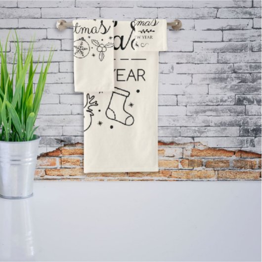 Niedliche Weihnachten Minimalistisch Doodle Handtu Badhandtuch Set