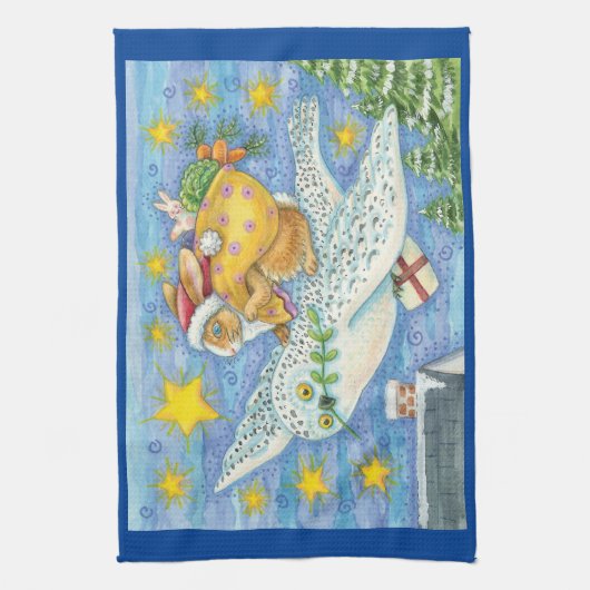 Niedliche Weihnachten mit Rabbit als Weihnachtsman Geschirrtuch (Vertikal)