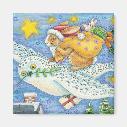 Niedliche Weihnachten mit Rabbit als Weihnachtsman Magnet (Vorne)