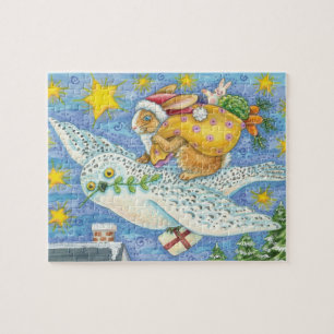 Niedliche Weihnachten mit Rabbit als Weihnachtsman Puzzle