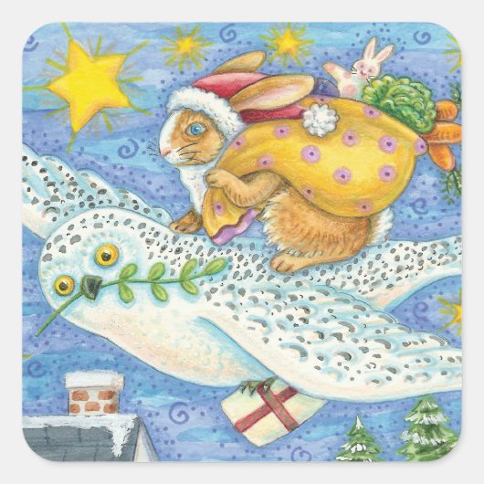 Niedliche Weihnachten mit Rabbit als Weihnachtsman Quadratischer Aufkleber (Vorderseite)