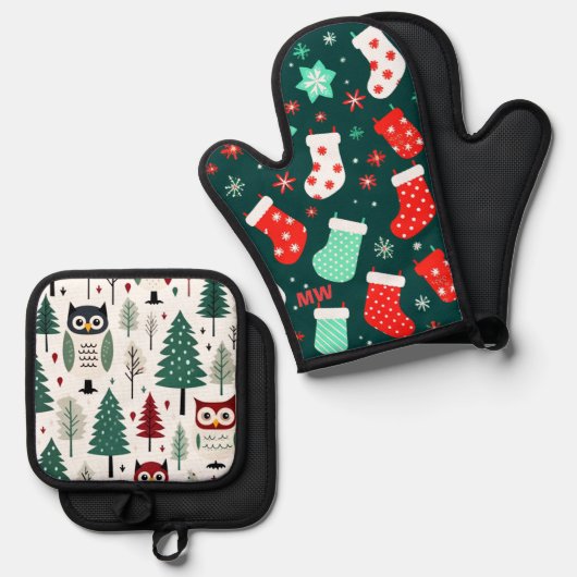 Niedliche Weihnachten Ofenhandschuh & Topflappen-Set (Vorderseite/Rückseite)