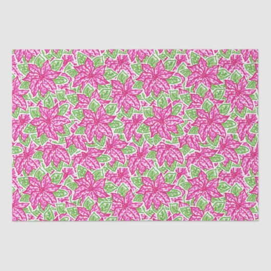 Niedliche Weihnachten Pink & Green Poinsettias Seidenpapier (Vorderseite)