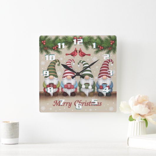 Niedliche Weihnachten Quadratische Wanduhr (Zuhause)