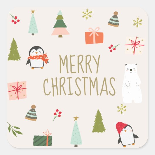 Niedliche Weihnachten Quadratischer Aufkleber (Vorderseite)