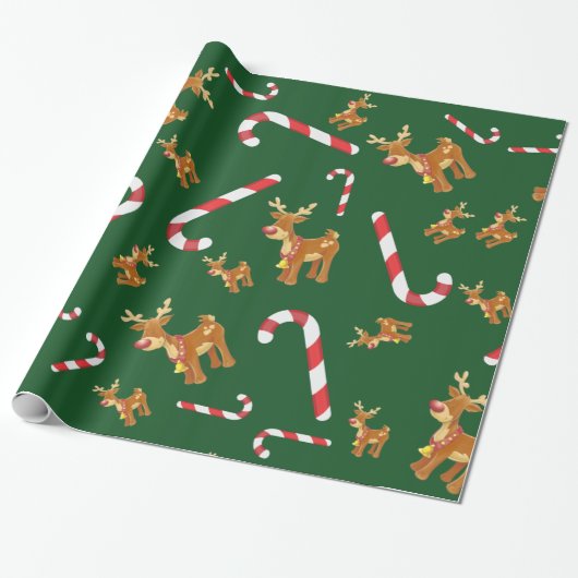 Niedliche Weihnachten Rudolph Candy Cane Pattern G Geschenkpapier (Ungerollt)