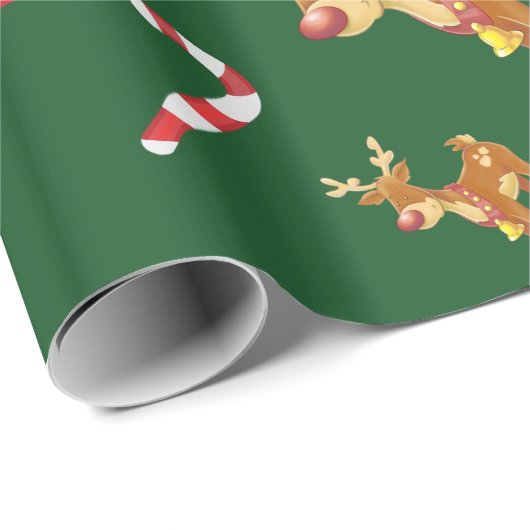 Niedliche Weihnachten Rudolph Candy Cane Pattern G Geschenkpapier (Rolleneckpunkt)