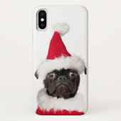 Niedliche Weihnachten Schwarzer Mops Welpe Santa Case-Mate iPhone Hülle (Rückseite)