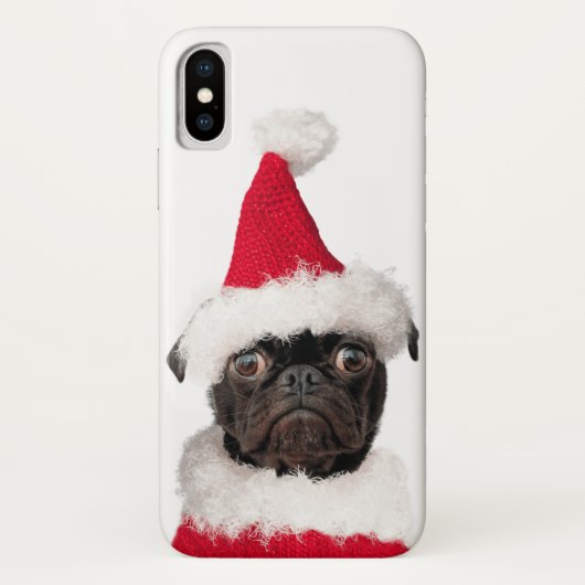 Niedliche Weihnachten Schwarzer Mops Welpe Santa Case-Mate iPhone Hülle (Rückseite)