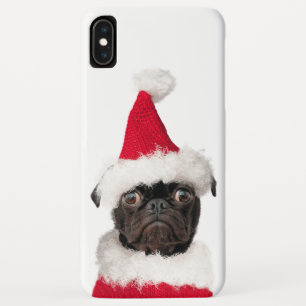 Niedliche Weihnachten Schwarzer Mops Welpe Santa Case-Mate iPhone Hülle