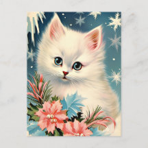 Niedliche Weihnachten Vintage Kitten Postkarte | a