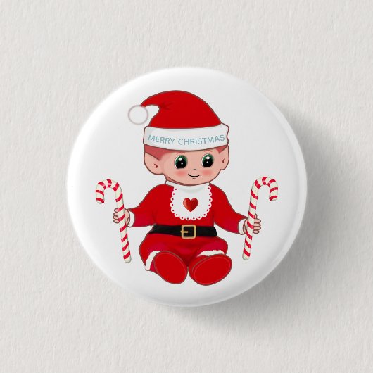 Niedliche Weihnachten Weihnachtsjunges & Candy Can Button (Vorderseite)