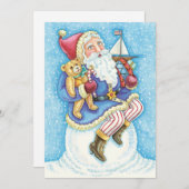 Niedliche Weihnachten, Weihnachtsmann auf Snowball Feiertagskarte (Vorne/Hinten)