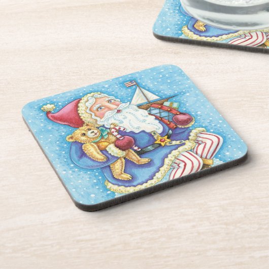 Niedliche Weihnachten, Weihnachtsmann auf Snowball Getränkeuntersetzer (Linke Seite)