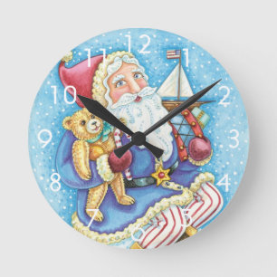 Niedliche Weihnachten, Weihnachtsmann auf Snowball Runde Wanduhr