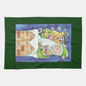 Niedliche Weihnachten, Weihnachtsmann im Schornste Geschirrtuch (Horizontal)