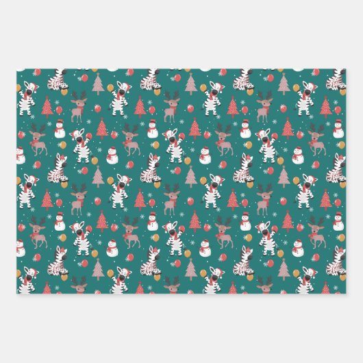 Niedliche Weihnachten Zebra und Freunde Geschenkpapier Set (Vorderseite 3)