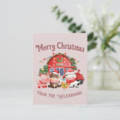 Niedliche weihnachtliche Landtiere in Rosa Postkarte (Stehend Vorderseite)