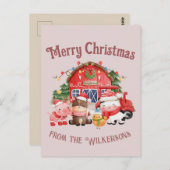 Niedliche weihnachtliche Landtiere in Rosa Postkarte (Vorne/Hinten)