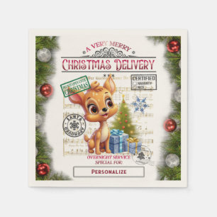 Niedliche Weihnachts-Baby-Rentier personalisieren Serviette