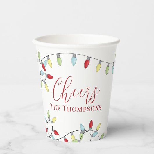 Niedliche Weihnachts-Beifall Farbige String-Lights Pappbecher (Vorderseite)