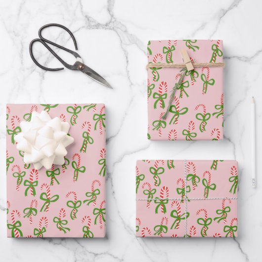 Niedliche Weihnachts-Candy Canes Xmas Urlaub Rosa Geschenkpapier Set (Vorderseite)