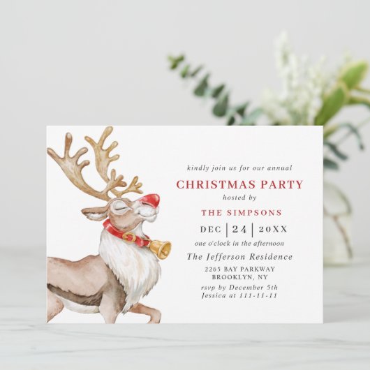 Niedliche Weihnachts-Cartoon Reindeer Holiday Part Einladung (Stehend Vorderseite)
