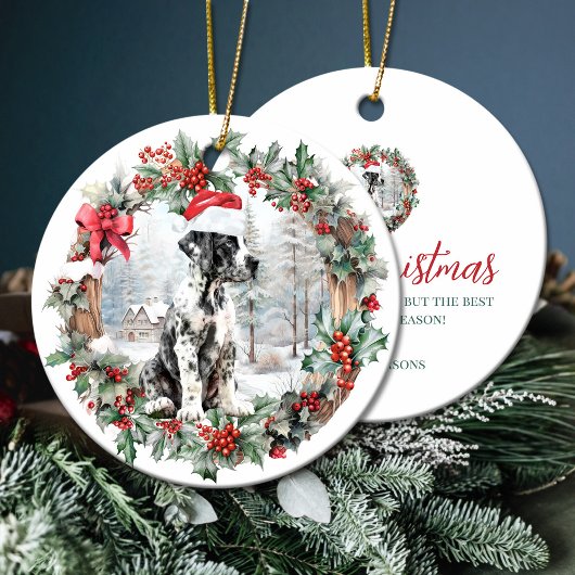 Niedliche Weihnachts-Dan-Hund-Weihnachtsmannmütze Keramik Ornament