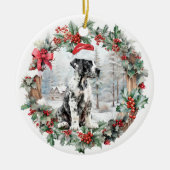 Niedliche Weihnachts-Dan-Hund-Weihnachtsmannmütze Keramik Ornament (Vorne)
