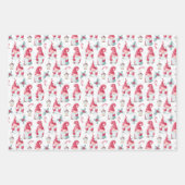 Niedliche Weihnachts-Gnome-Schneeflocken Streifen  Geschenkpapier Set (Vorderseite)