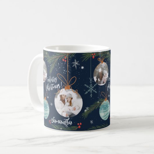 Niedliche Weihnachts-Illustration Name 2 Fotos Kaffeetasse (Vorderseite Links)