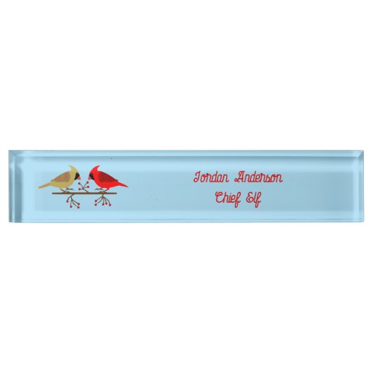 Niedliche Weihnachts-Kardinäle und Red Berries Cus Namensplakette (Vorderseite)