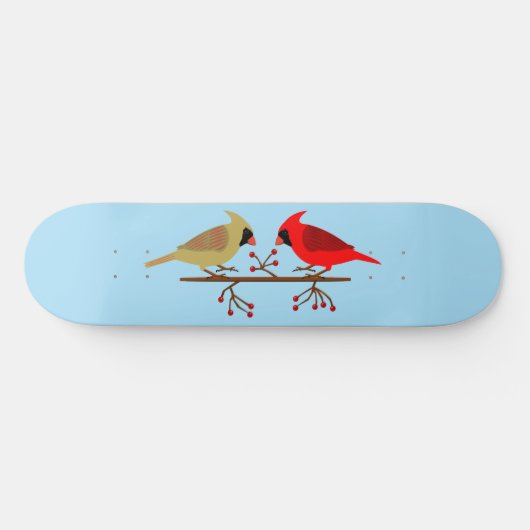 Niedliche Weihnachts-Kardinäle und Rote Berer Skateboard (Horizontal)