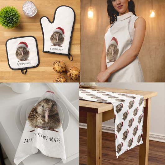 Niedliche Weihnachts-Kiwi, Brauch Ofenhandschuh & Topflappen-Set