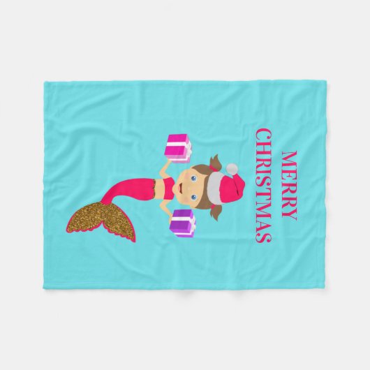 Niedliche Weihnachts-Meerjungfrau-Weihnachtsmannmü Fleecedecke (Vorderseite (Horizontal))
